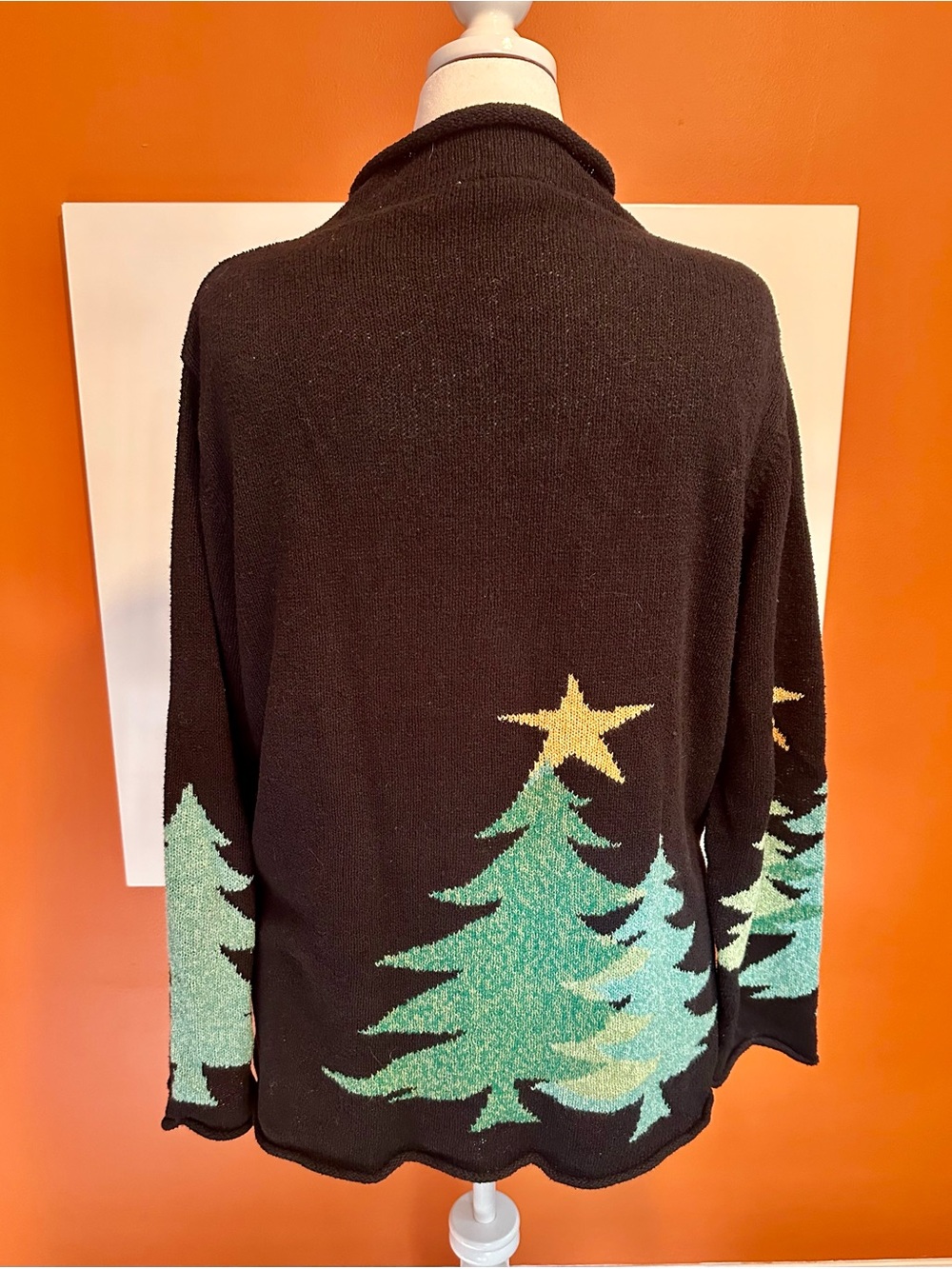 Coldwater Creek Vintage Christmas Tree Knit Sweater Mock Neck XXL Black - Picture 2 of 3